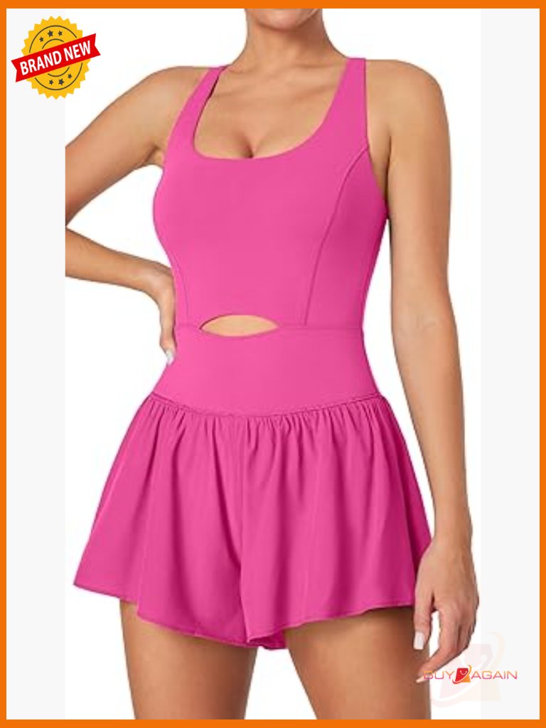 Workout Romper Tummy Control Padded Athletic Romper With Shorts Running Onesie